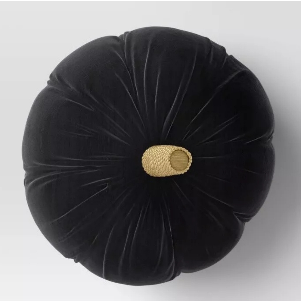 Threshold Halloween Velvet Pumpkin Shaped Throw Pillow Black Novelty - Picture 3 of 4